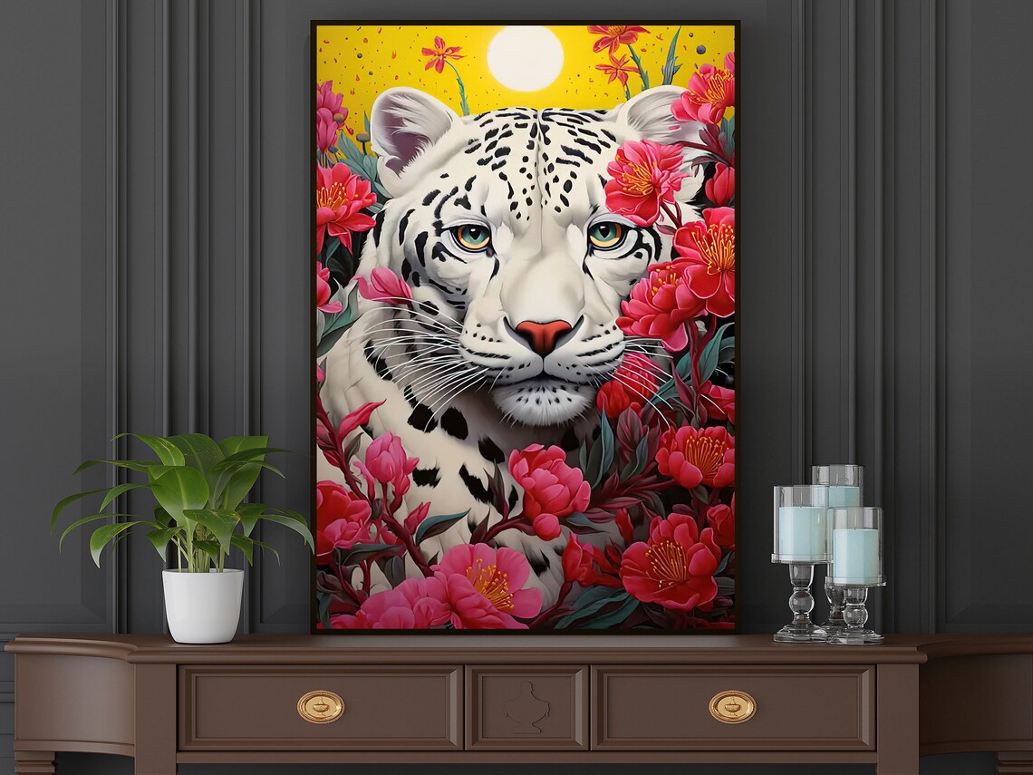 Matisse-Inspired White Tiger and Flowers Art Print - Image 5
