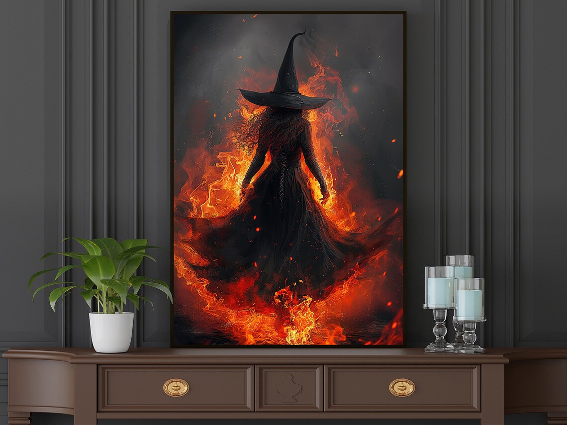 Dark Surreal Fire Witch Poster, Halloween Wall Art - Image 5