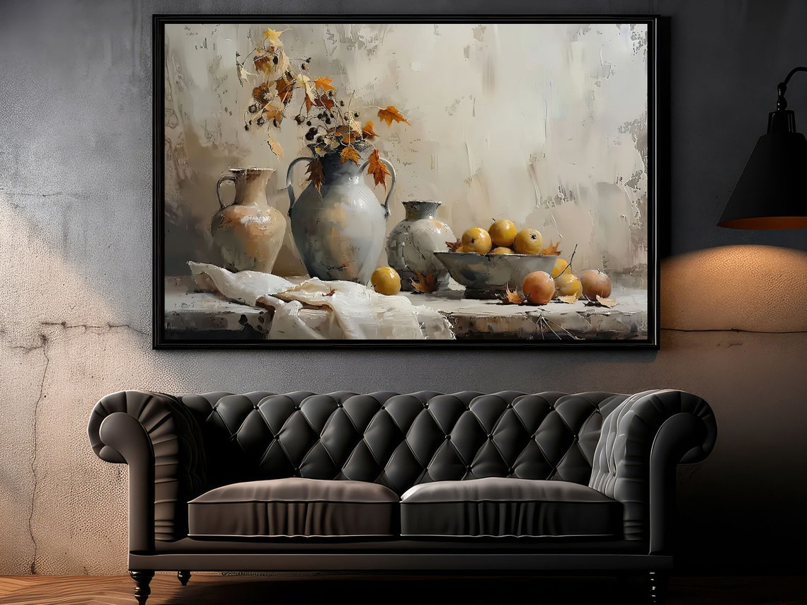 Vintage Flowers Vase And Fruits Oil Painting Flowers Vase Print Cottage Flowers Fruits Poster Flowers Wall Art - Image 3