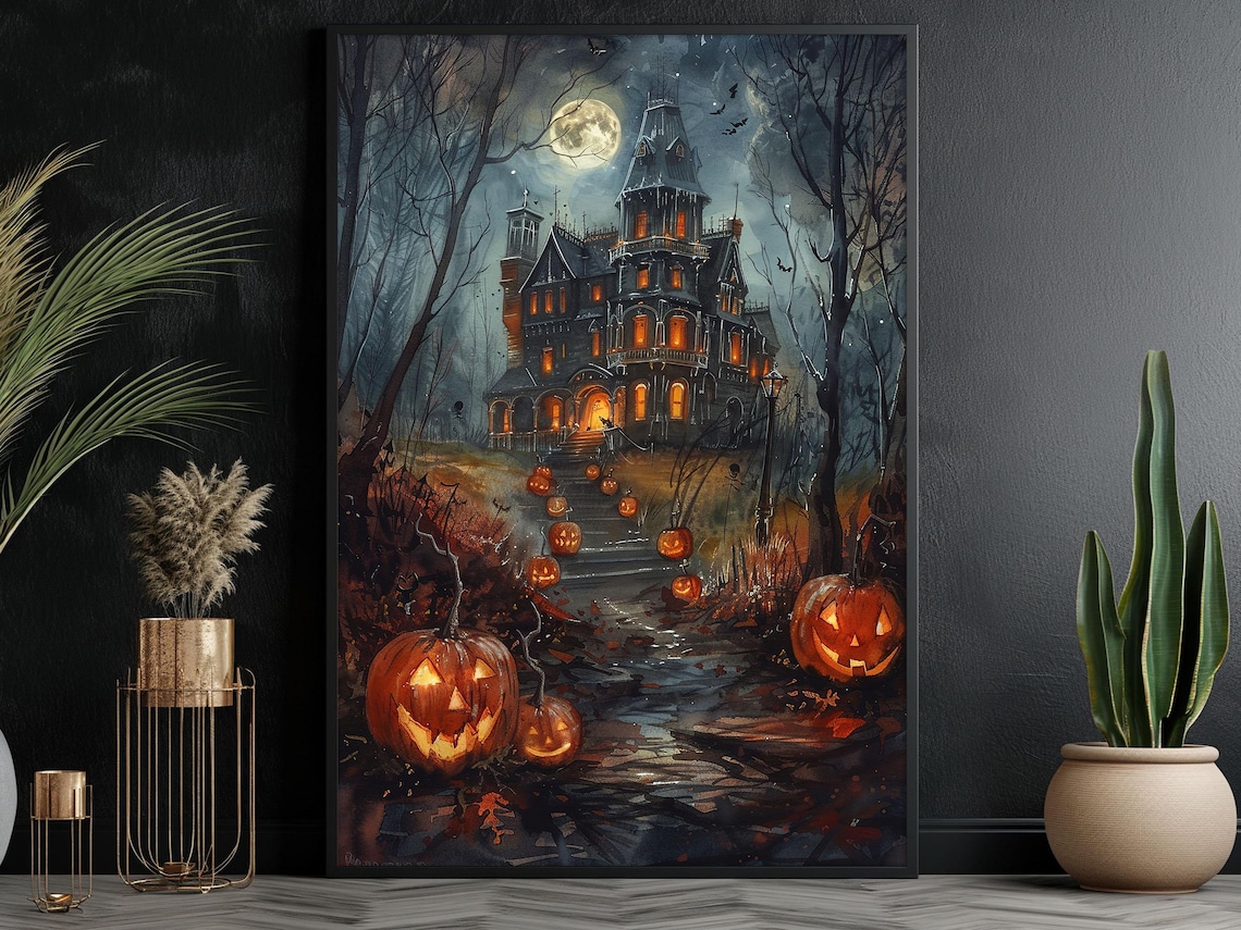 Dark Haunting Castle Halloween Poster Print