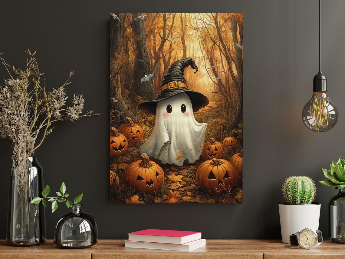 Vintage Cute Witchy Ghost Halloween Art Print - Image 5