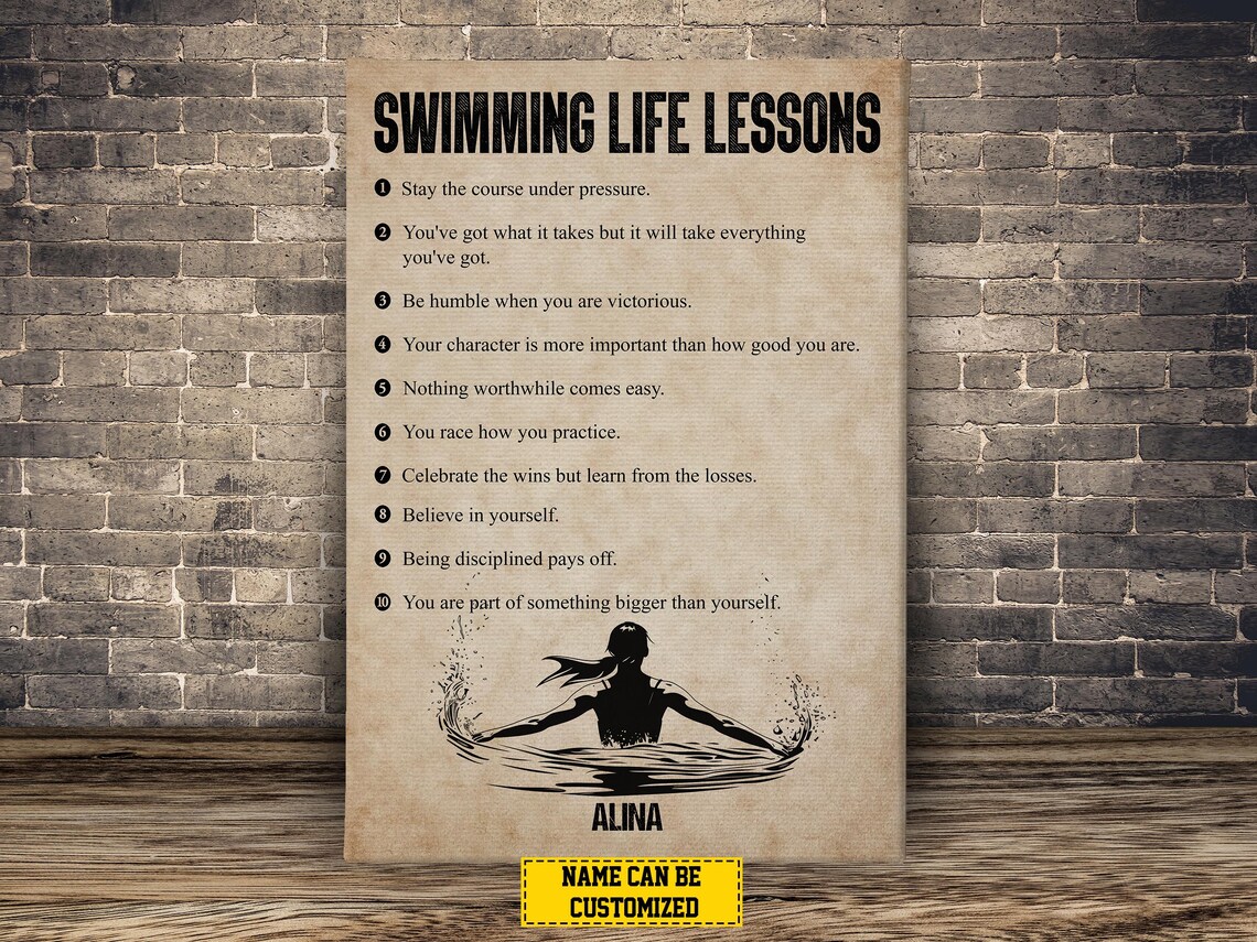 Personalized Swimming Life Lessons Swimmer Silhouette Custom Name Gift Wall Poster - Image 2