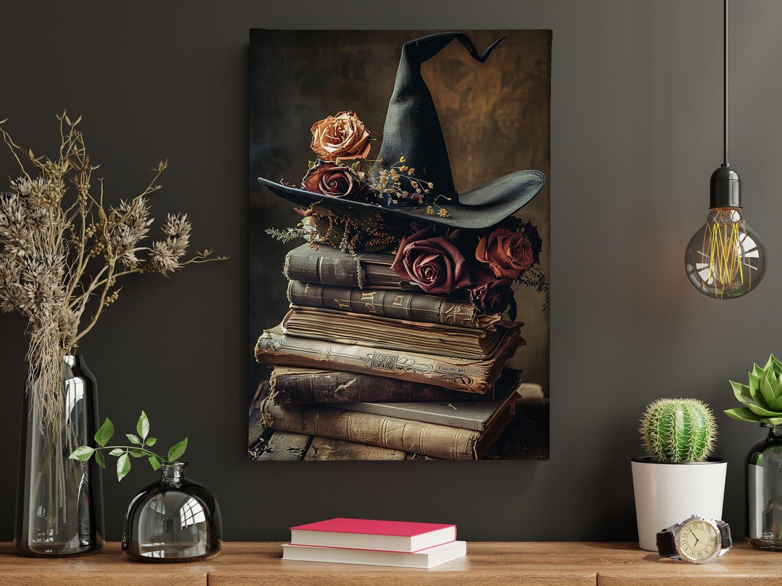 Vintage Witch Hat and Magic Books Halloween Poster - Image 5