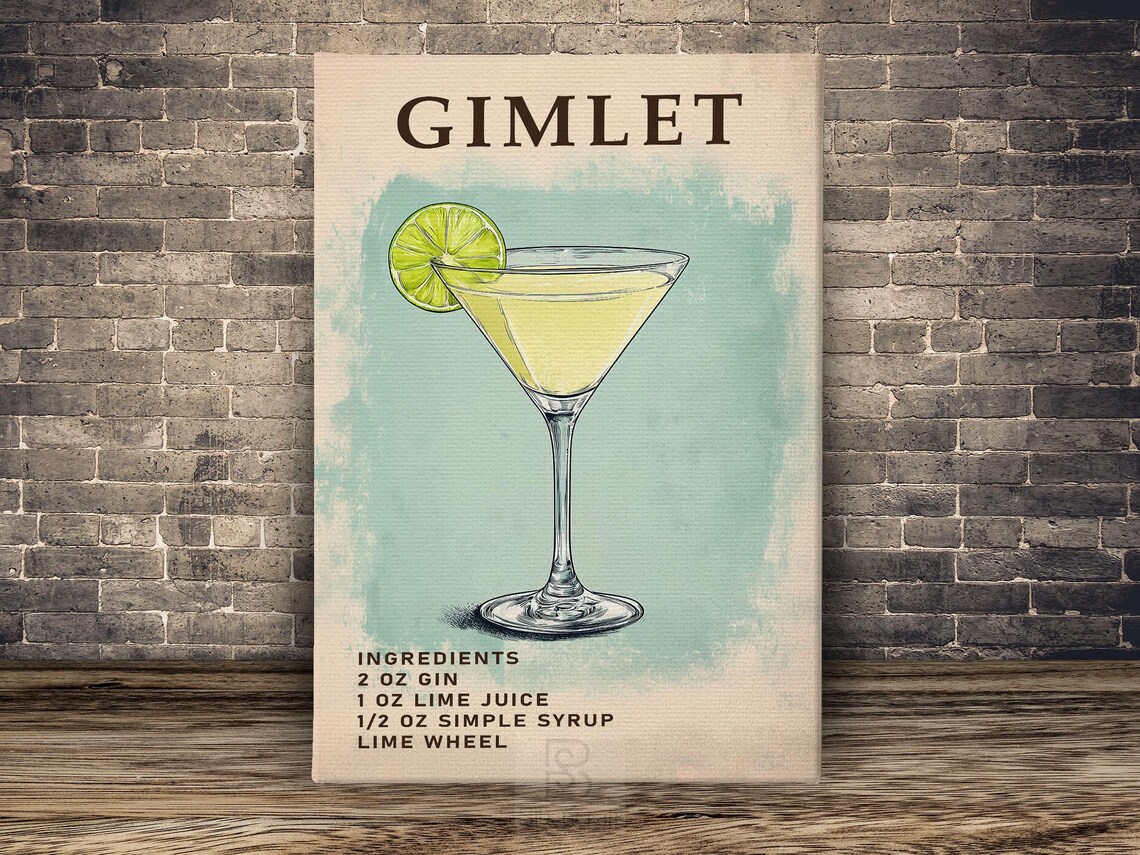 Retro Gimlet Cocktail Recipe Wall Art Gin Lime Martini Glass Kitchen Poster - Image 2