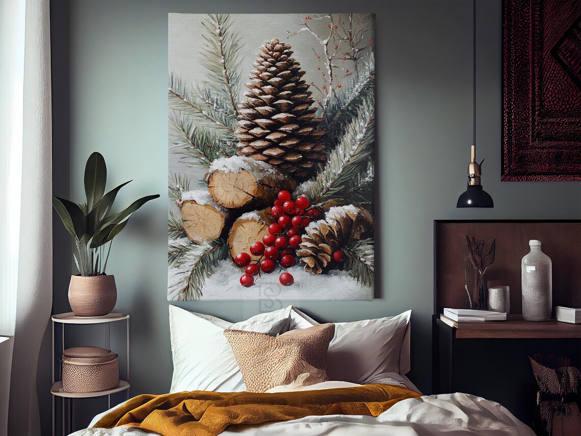 Vintage Pinecone Holiday Poster, Cozy Winter Decor - Image 3