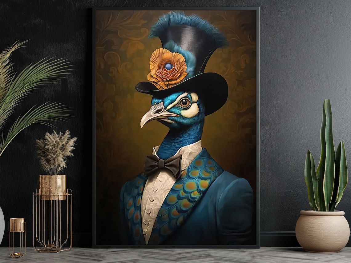 Vintage Renaissance Peacock Poster, Cottage Wall Art Print