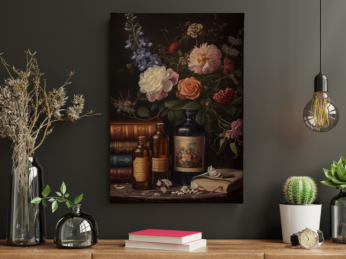 Dark Surreal Magic Book and Flowers, Dark Academia Art Print - Image 3