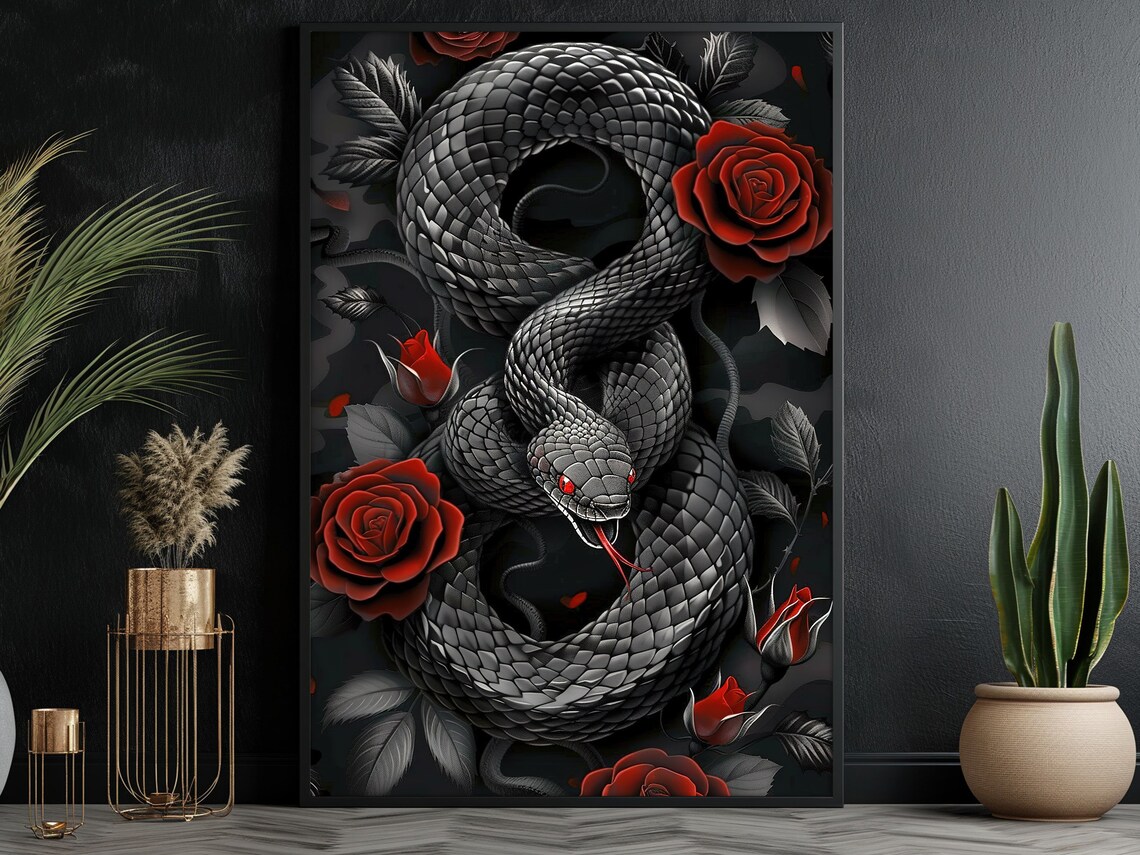Snake and Roses Surreal Animal Wall Art Print