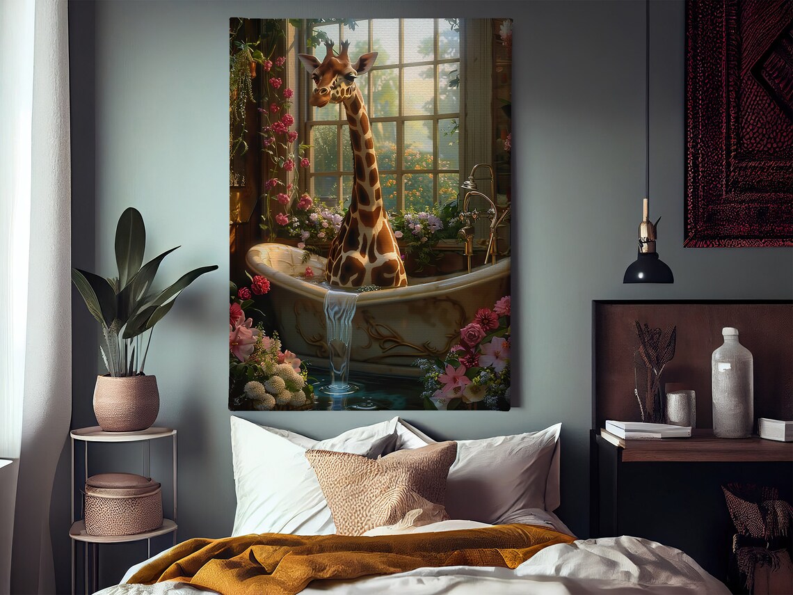 Matisse-Inspired Giraffe Bathroom Cottage Art Print - Image 2