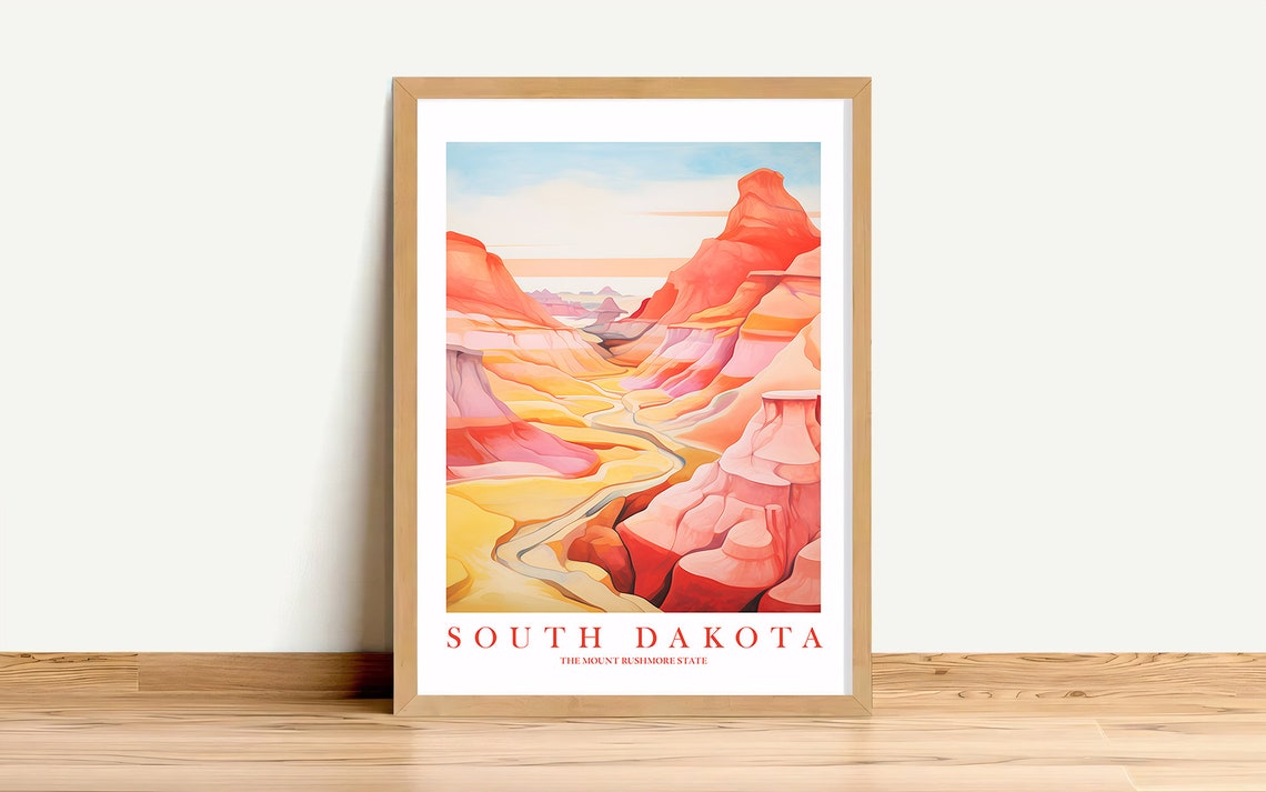 South Dakota Red Canyon River Badlands Landscape Travel Poster