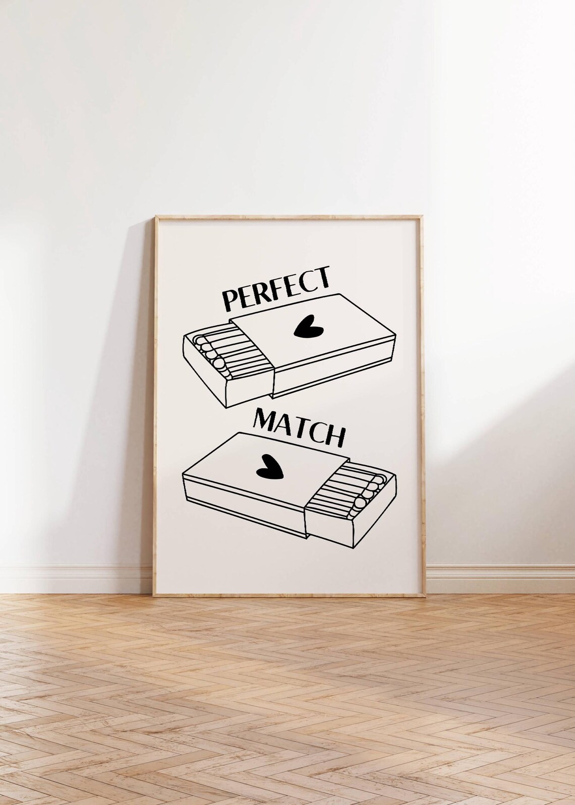 Perfect Match Romantic Matchbox Heart Minimalist Line Art Poster - Image 3
