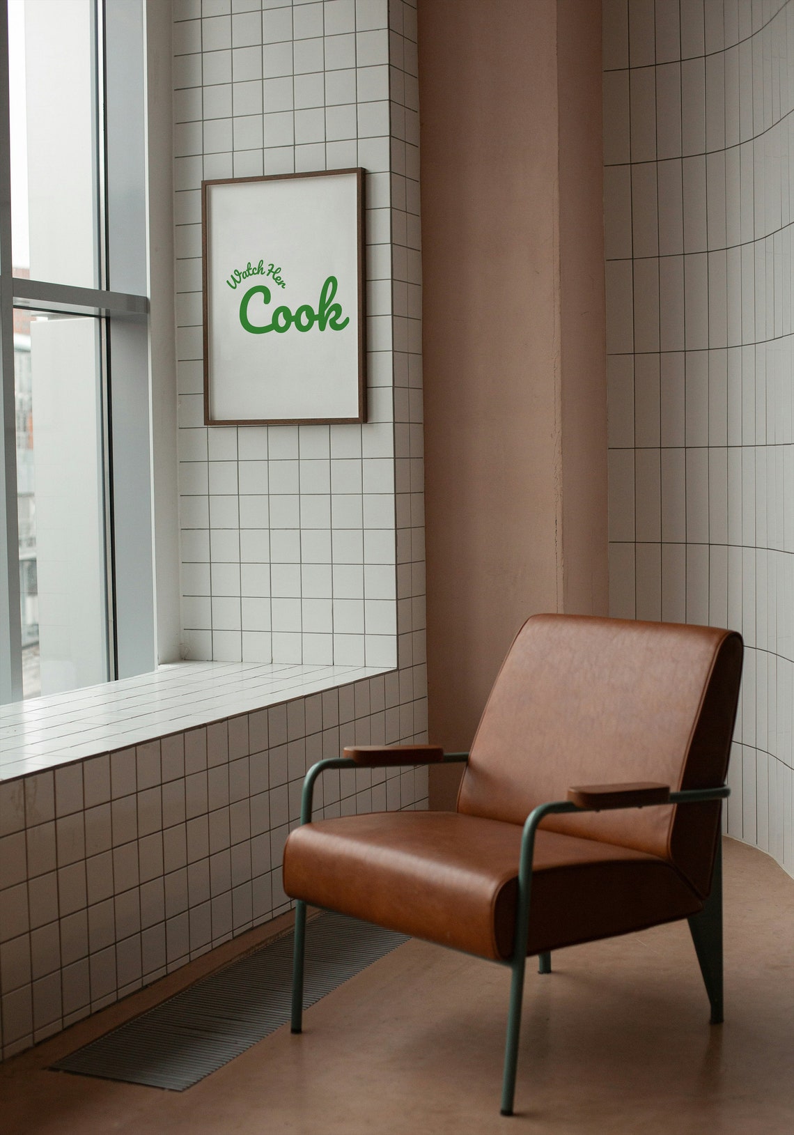 Watch Her Cook Green Script Typography Minimalist Kitchen Wall Art - Image 2