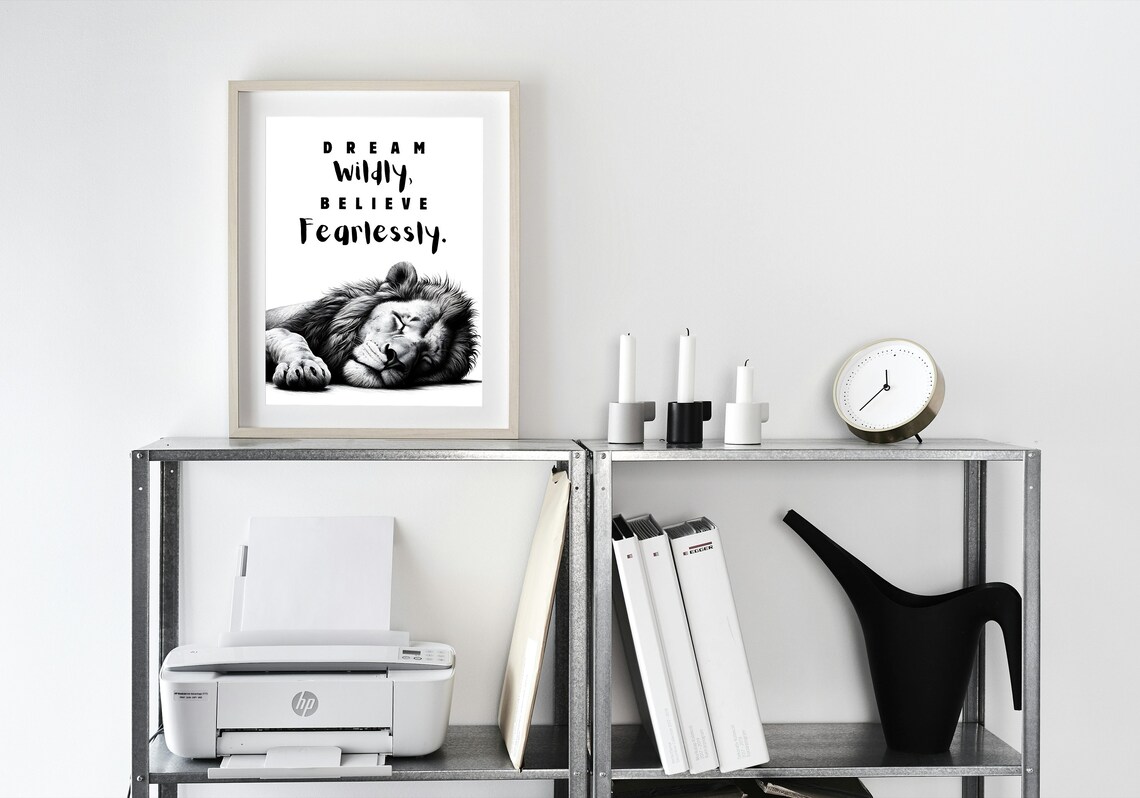 Dream Wildly Believe Fearlessly Sleeping Lion Sketch Art Poster - Image 3