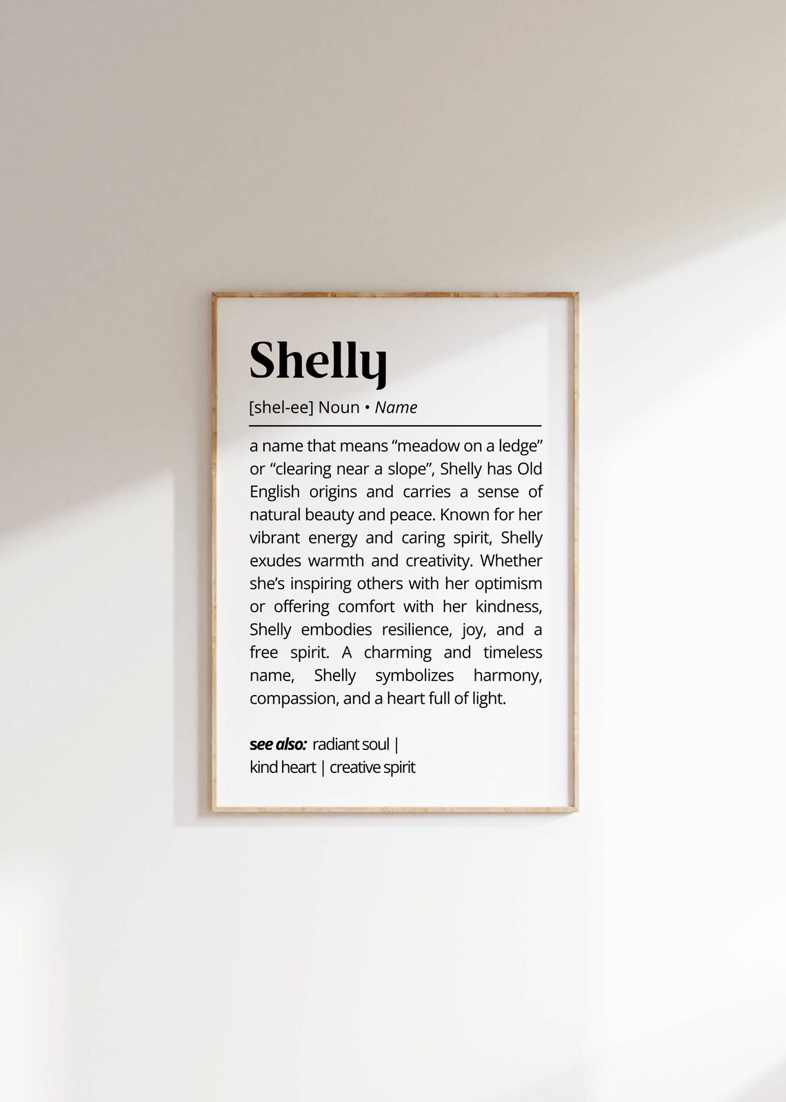 Shelly Name Definition Art Print, Minimalist Typography