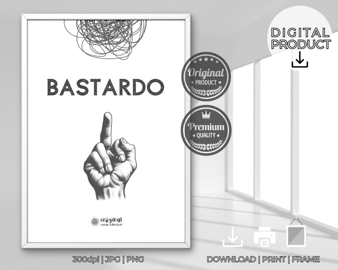 Bastardo Funny Italian Swear Word Middle Finger Sketch Gag Poster - Image 3