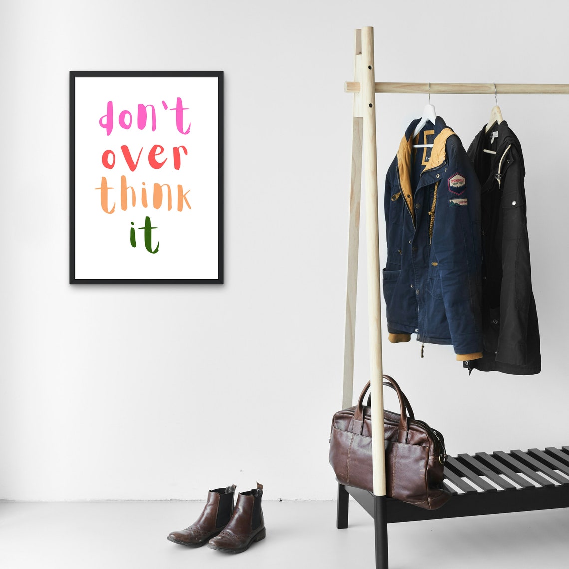 Dont Over Think It Colorful Hand Lettered Quote Art Wall Poster - Image 3