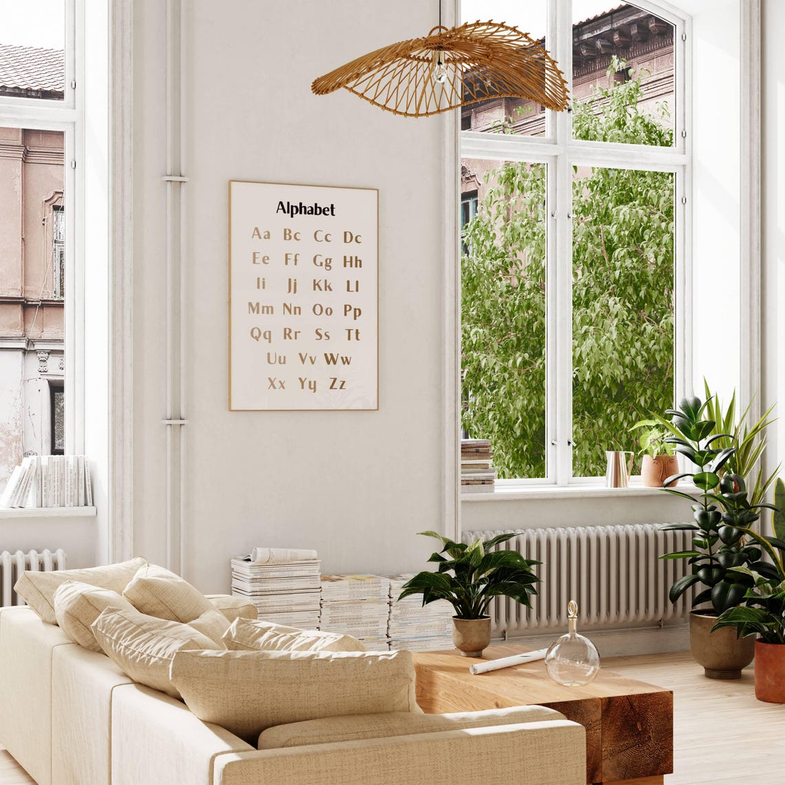 Alphabet Chart Upper Lowercase Tan Letters Minimalist Kids Poster - Image 2