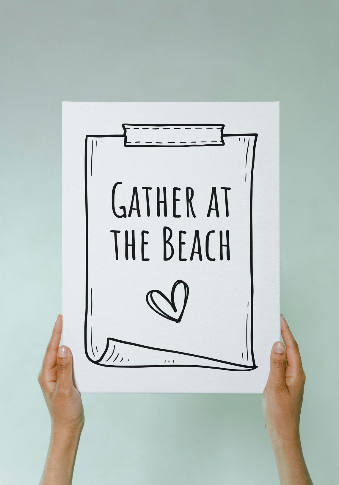 Gather at the Beach Hand Lettered Heart Note Summer Wall Decor Poster - Image 2