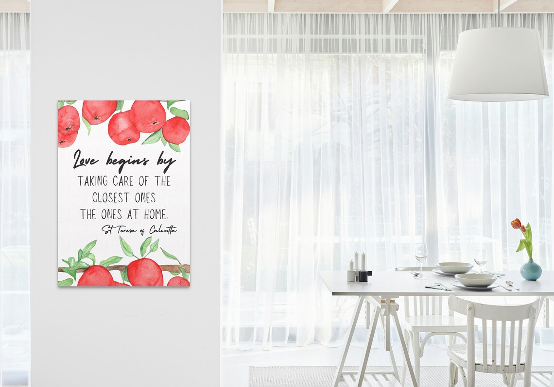 Love Begins At Home St Teresa Calcutta Apple Watercolor Quote Poster Art - Image 3