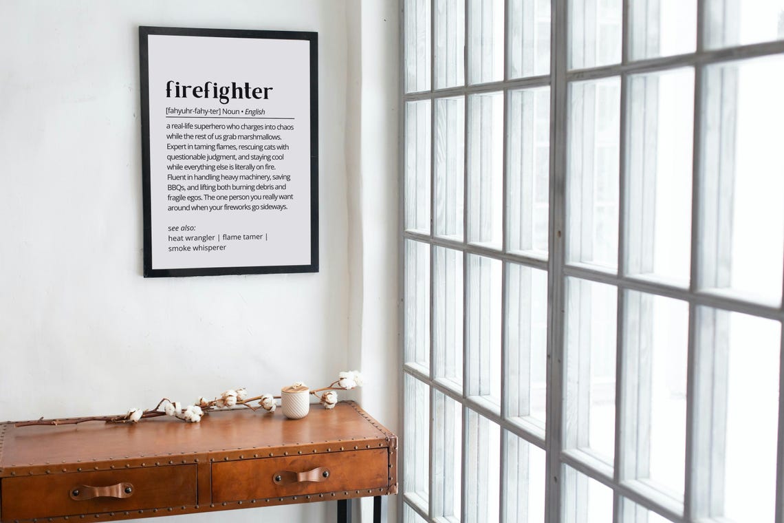 Funny Firefighter Definition Dictionary Poster Fire Station Hero Gift - Image 2