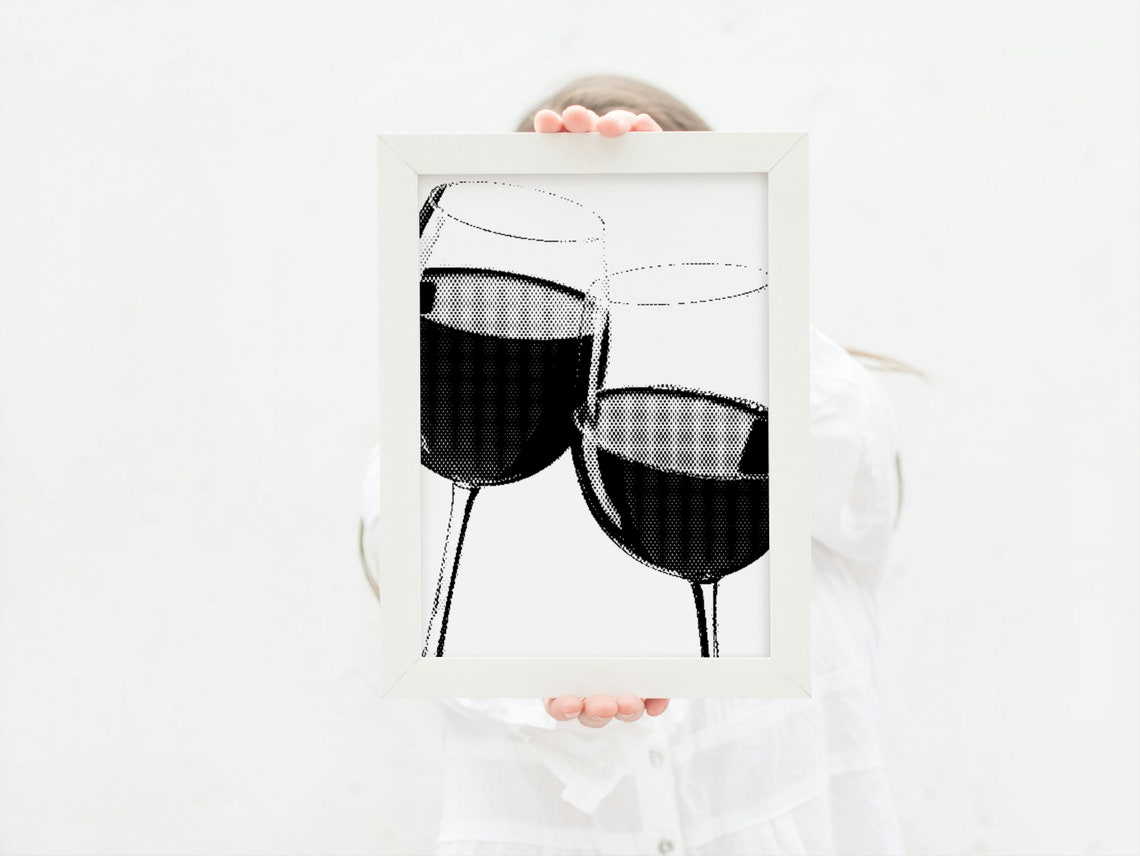 Clinking Wine Glasses Halftone Retro Style Black And White Poster - Image 4