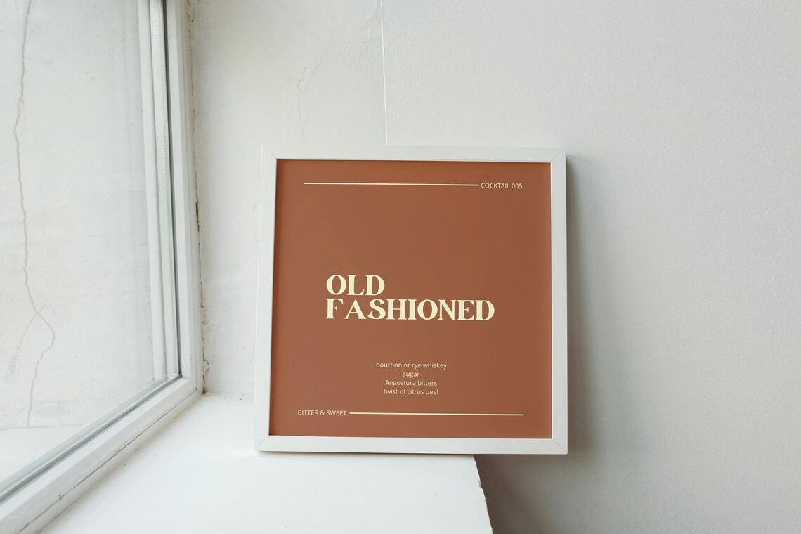 Old Fashioned Cocktail Recipe Burnt Orange Minimalist Bar Kitchen Art Poster - Image 2