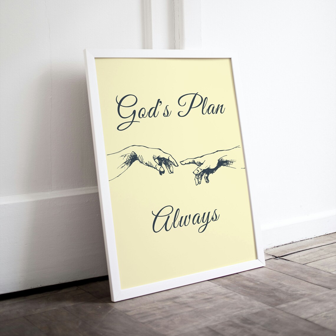 God Plan Always Creation of Adam Hands Sketch Cream Christian Poster
