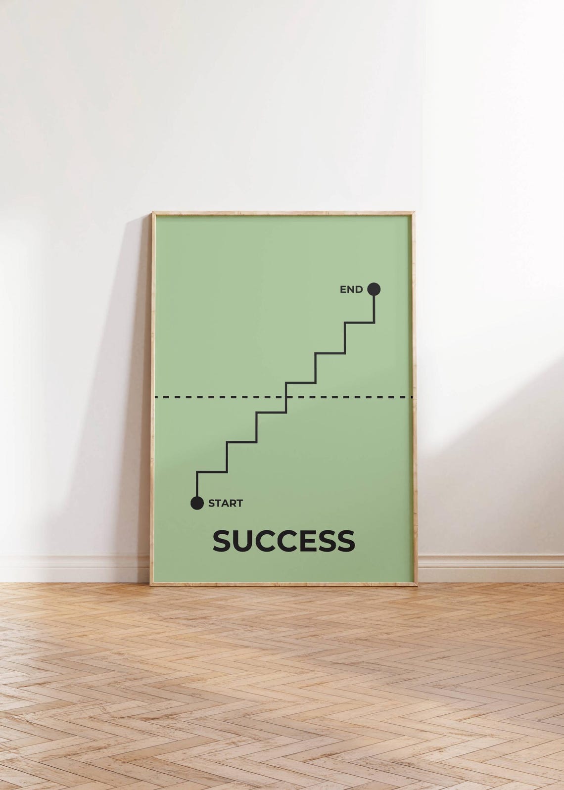 Success Minimalist Ascending Stairs Concept Green Wall Poster - Image 3