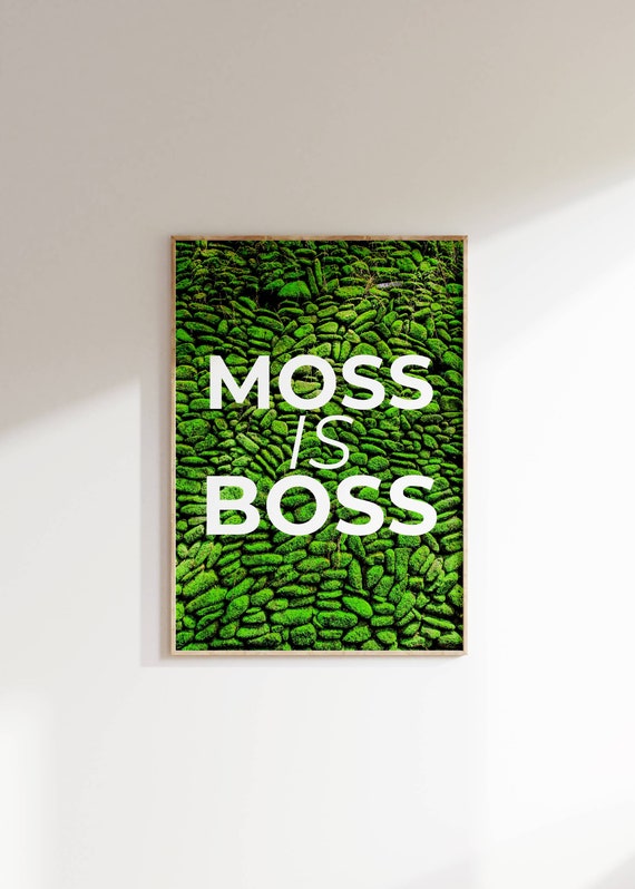 Moss Is Boss White Text Green Moss Texture Funny Wall Poster