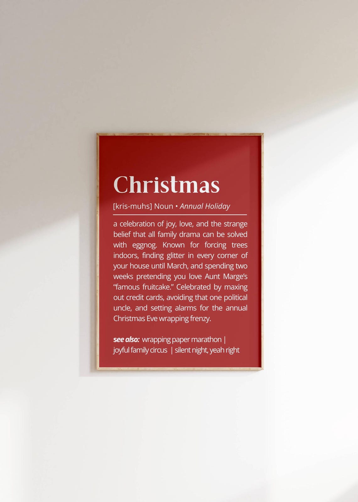 Christmas Definition Wall Art Humorous Holiday Decor Print For Family Living Room Quirky Christmas Poster Gift For Family Friends Coworkers
