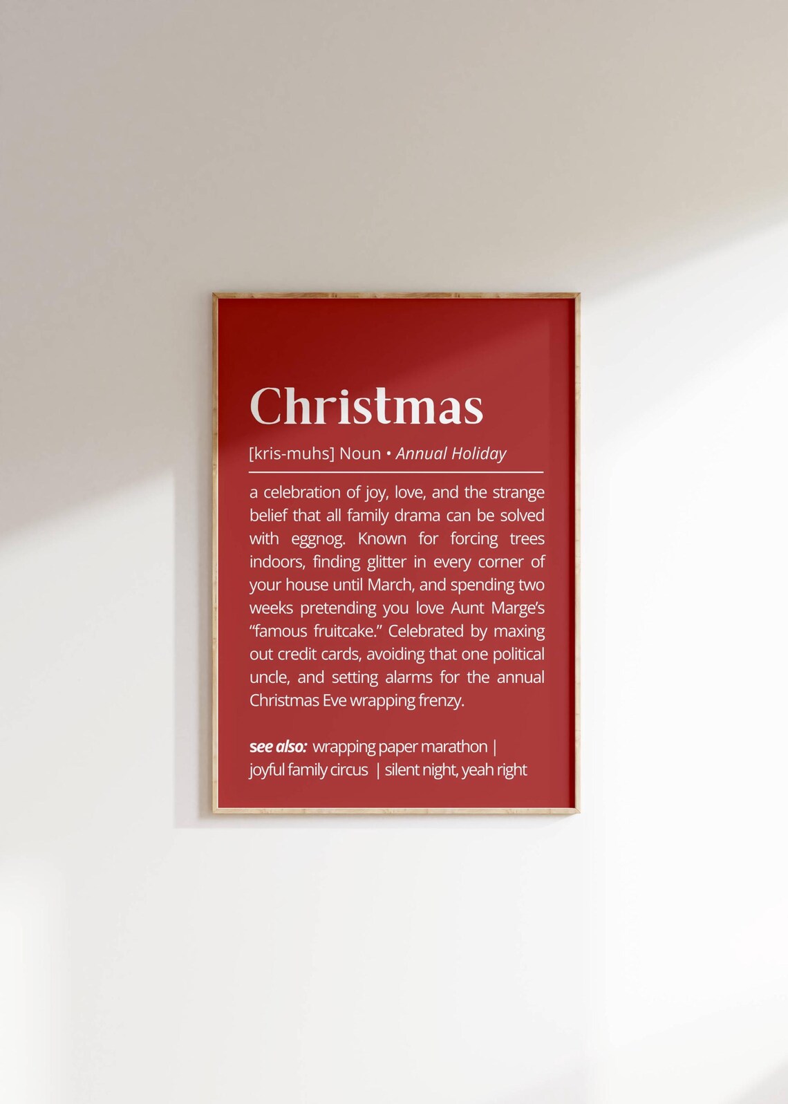 Christmas Funny Annual Holiday Definition Red Christmas Wall Poster