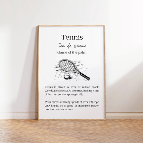 Tennis History Art Print Jeu De Paume Poster Vintage Tennis Wall Decor Sports Facts Tennis Enthusiast Gift Elegant Sports History Art