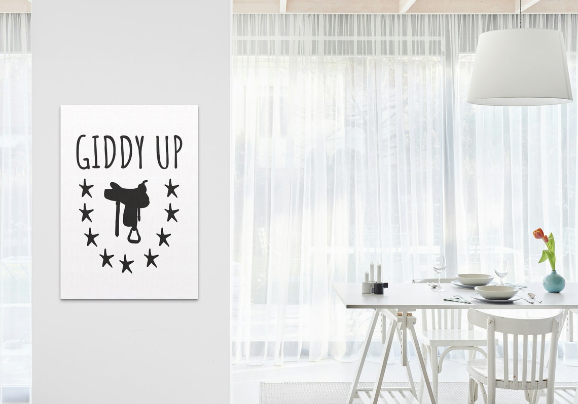 Giddy Up Cowboy Saddle Star Hand Lettered Western Nursery Decor Poster - Image 2