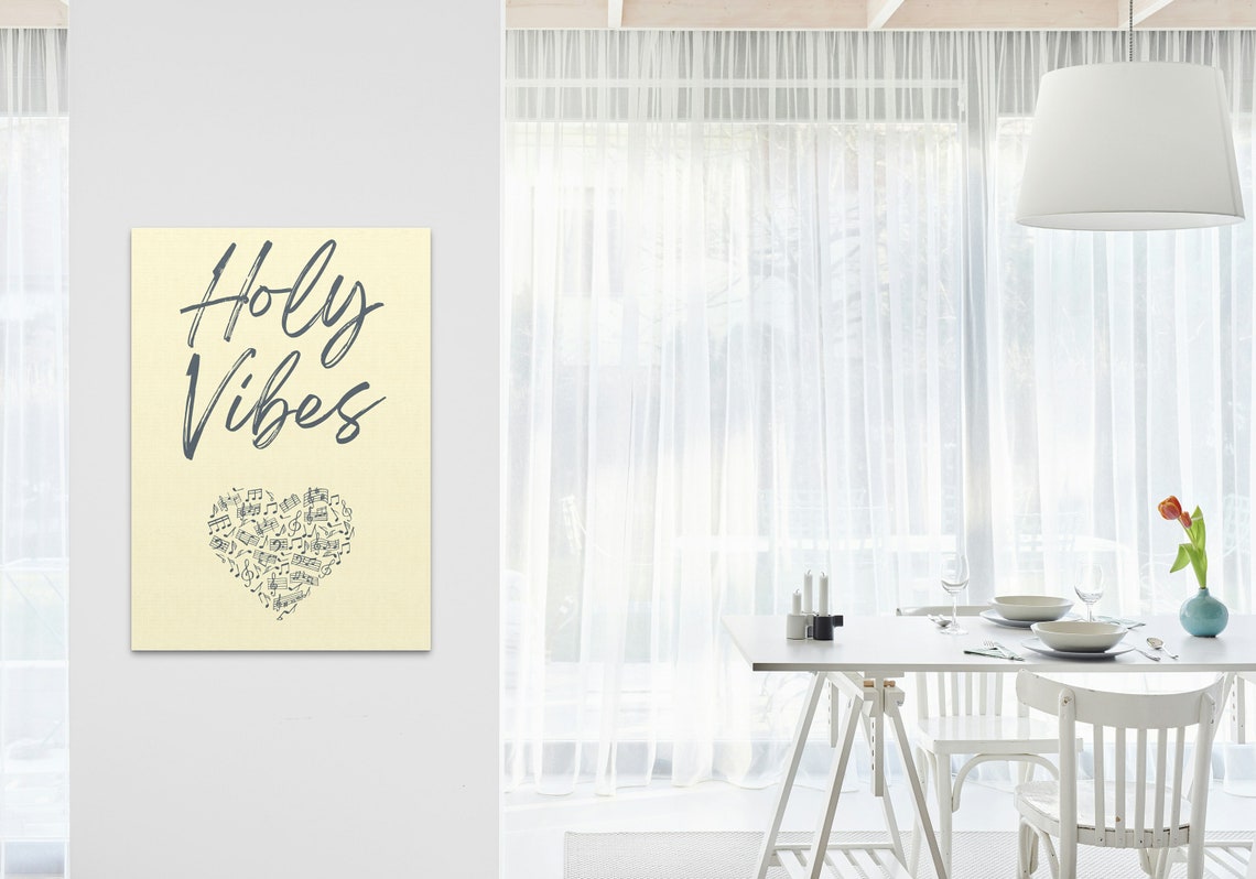 Holy Vibes Music Notes Heart Script Typography Yellow Christian Poster - Image 3