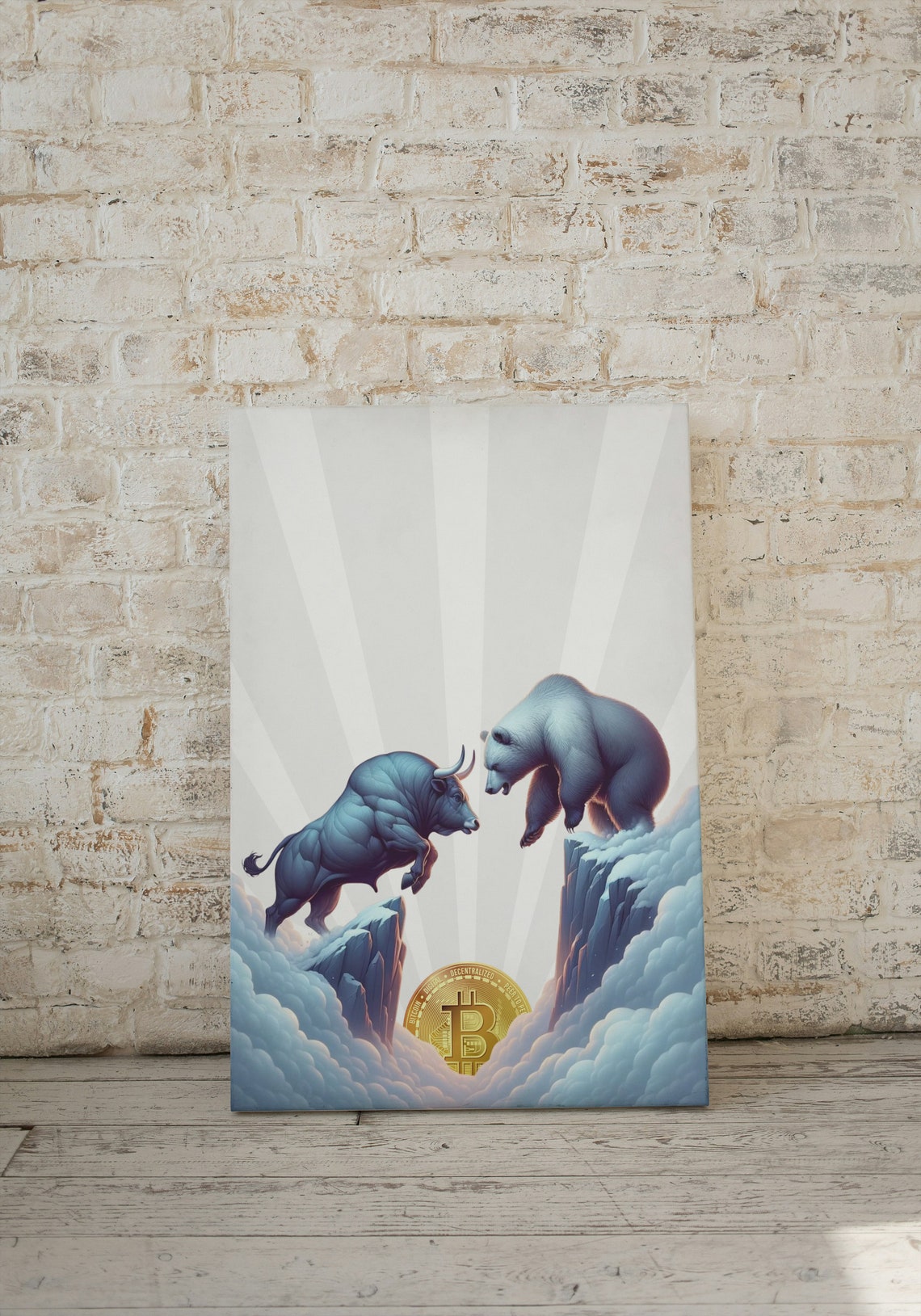 Bitcoin Bear Vs Bull Crypto Market Battle Digital Art Poster - Image 3