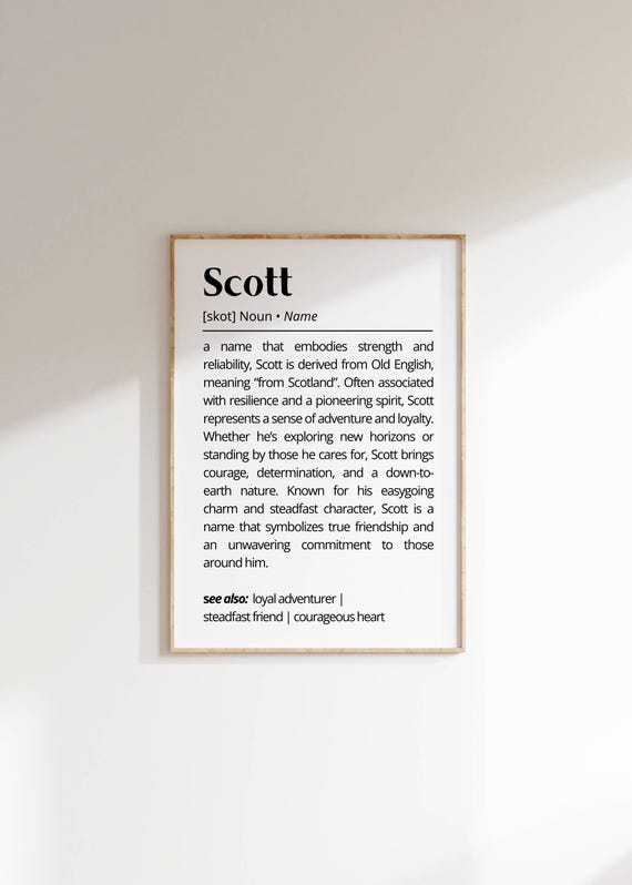 Scott Name Definition Wall Art Personalized Name Meaning Typography Poster Inspo Home Art Unique Gift For Him Minimalist Decor