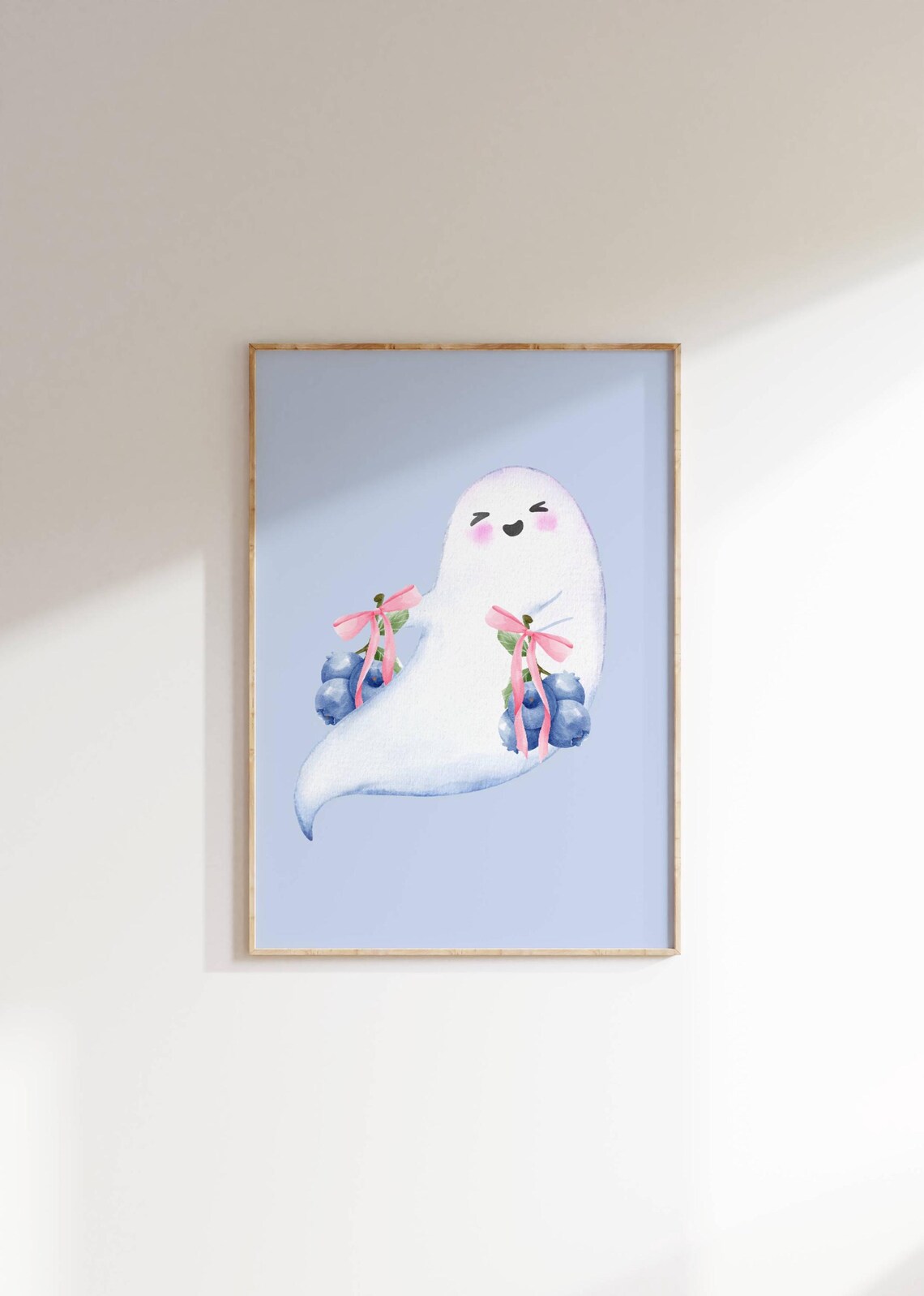 Cute Ghost With Blueberries Pastel Halloween Kids Room Watercolor Poster