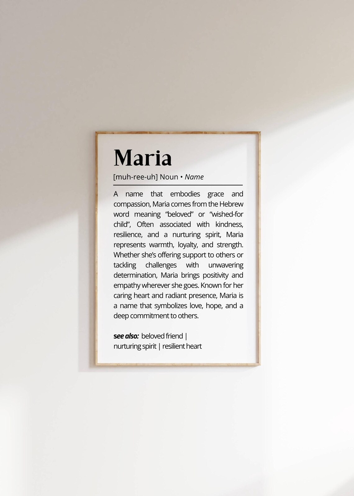 Maria Name Definition Poster, Minimalist Typography Art