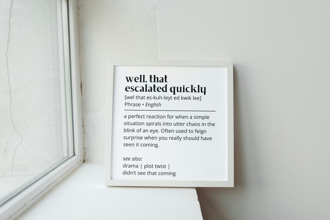 Well That Escalated Quickly Funny Phrase Dictionary Definition Poster - Image 2