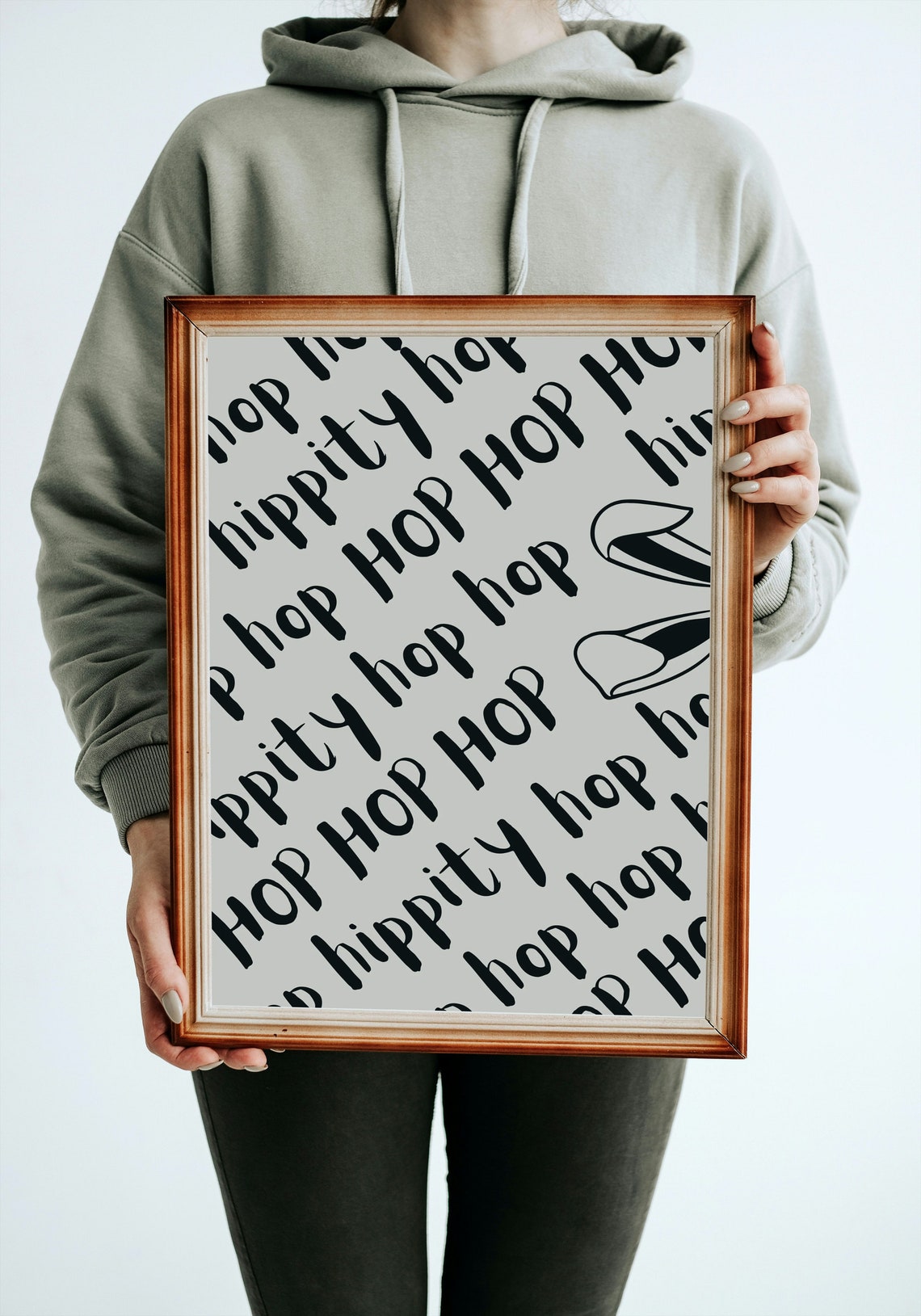 Hippity Hop Repeated Script Bunny Ears Easter Typography Poster - Image 3
