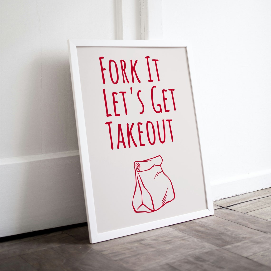 Fork It Lets Get Takeout Red Typography Funny Kitchen Wall Poster - Image 2