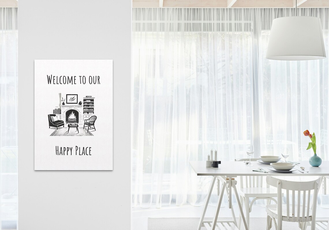 Welcome to Our Happy Place Cozy Fireplace Living Room Art Poster - Image 3