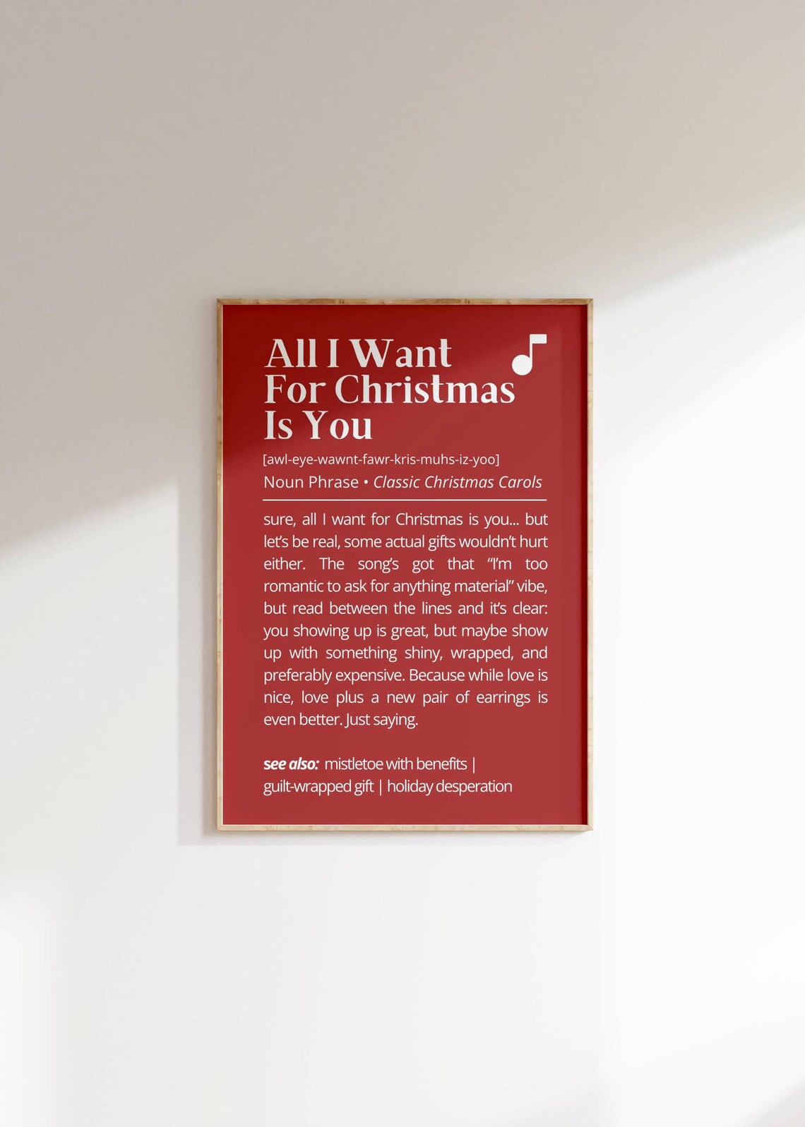All I Want For Christmas Is You Funny Carol Definition Red Poster