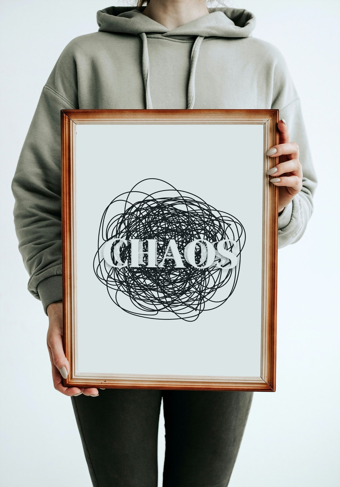 Chaos White Lettering Black Scribble Abstract Art Wall Poster - Image 3