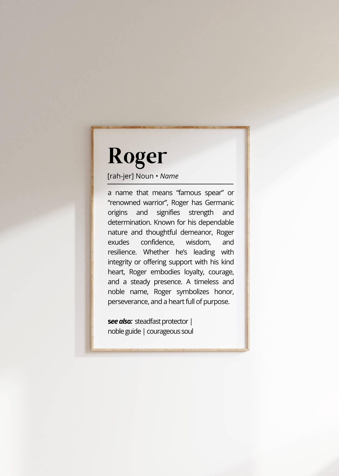 Roger Name Meaning Dictionary Definition Personalized Gift Poster