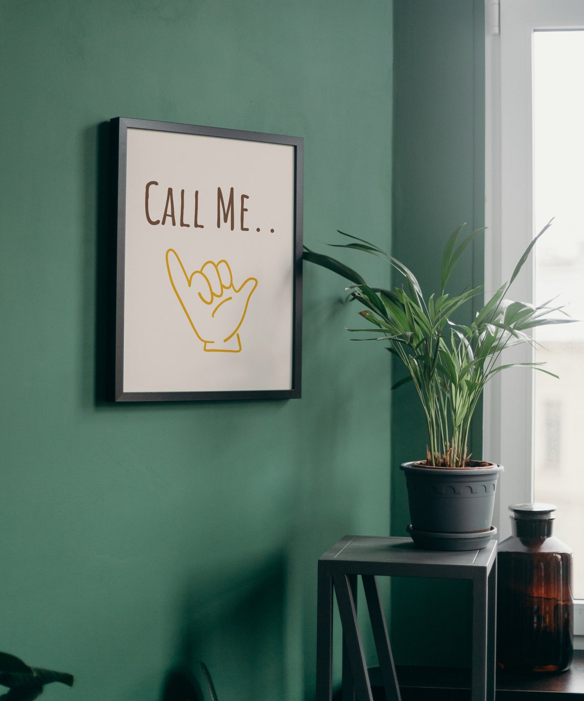 Call Me Phone Hand Gesture Retro Cream Funny Playful Quote Poster - Image 2