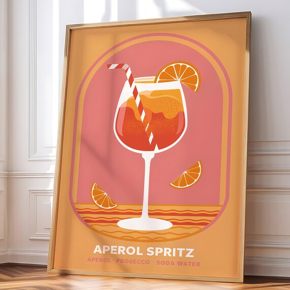 Aperol Spritz Orange Cocktail in a Wine Glass Sunny Illustration Poster