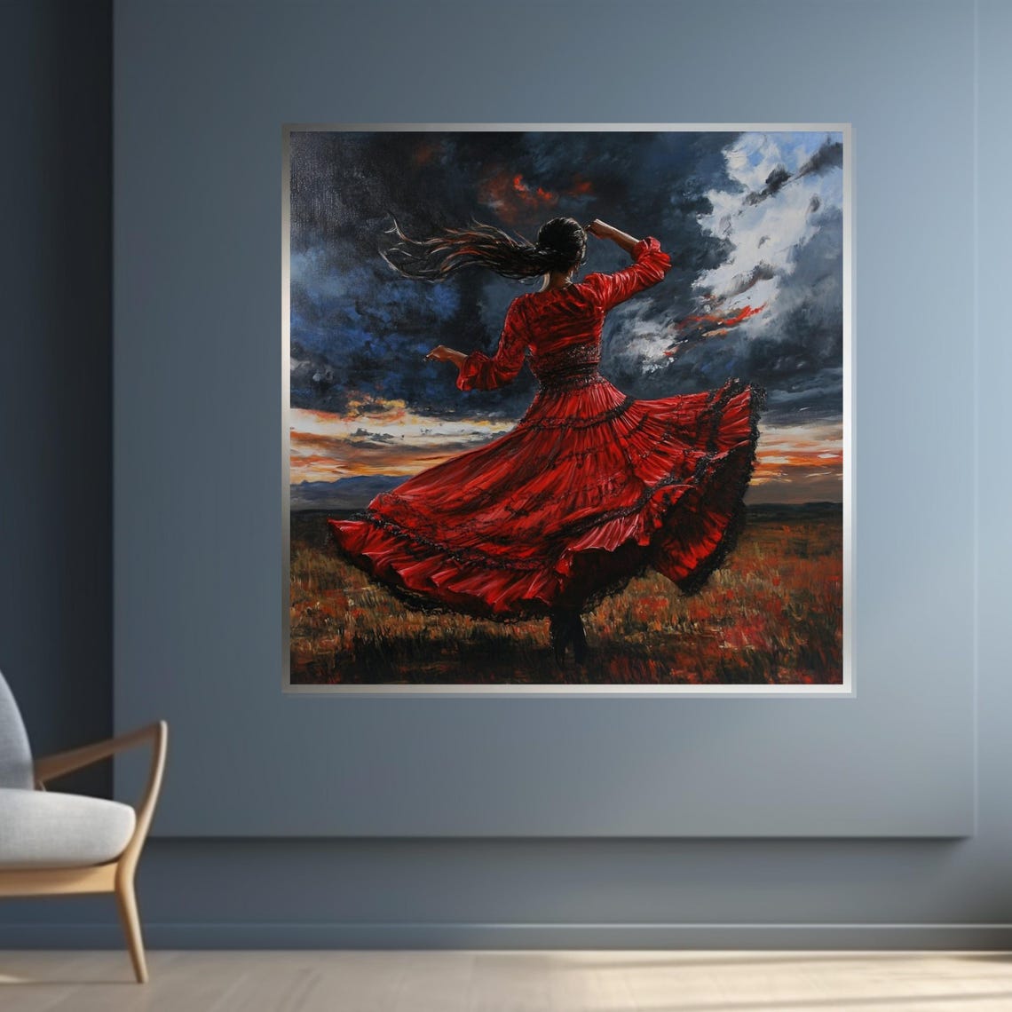 Flamenco Dancer In Red Dress Stormy Sunset Sky Passionate Dance Poster - Image 4