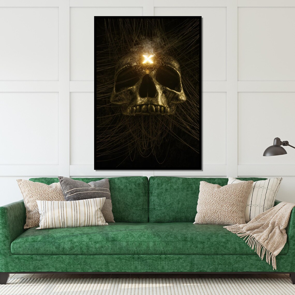 Golden Skull With Glowing Forehead Mark Dark Mystical Art Poster - Image 5