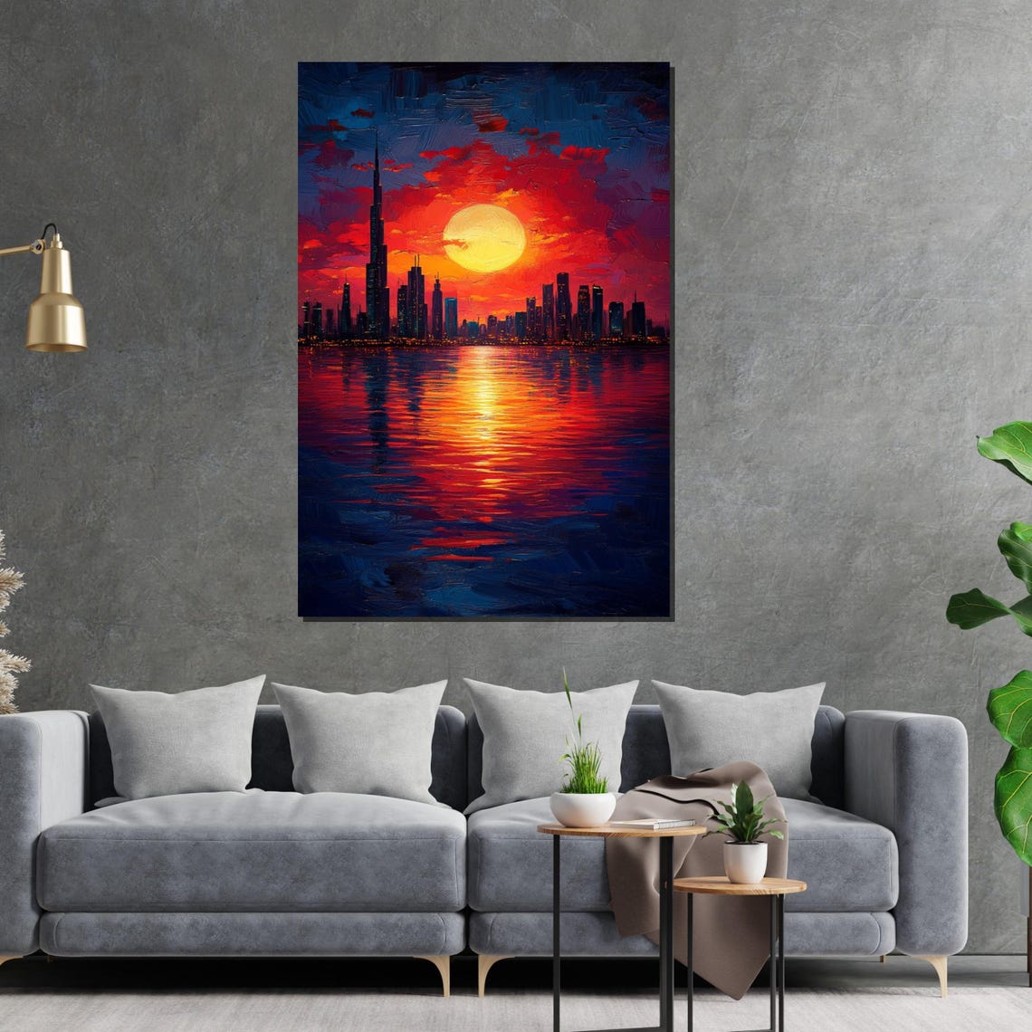Stunning Dubai Skyline Sunset Burj Khalifa Red Sky Cityscape Poster - Image 2